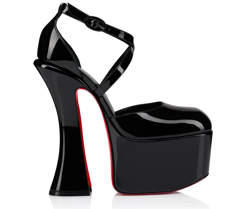 Christian Louboutin Aquadorcet 160 Black Patent Platform Strap Heel Pump 40